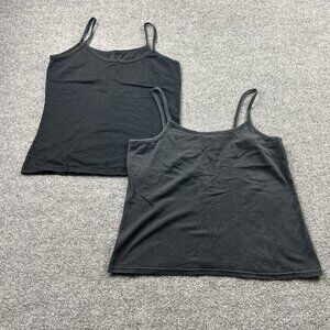 2 Pack Women’s Black Cami Tank Tops Spaghetti Strap Stretch Cotton Blend Size M